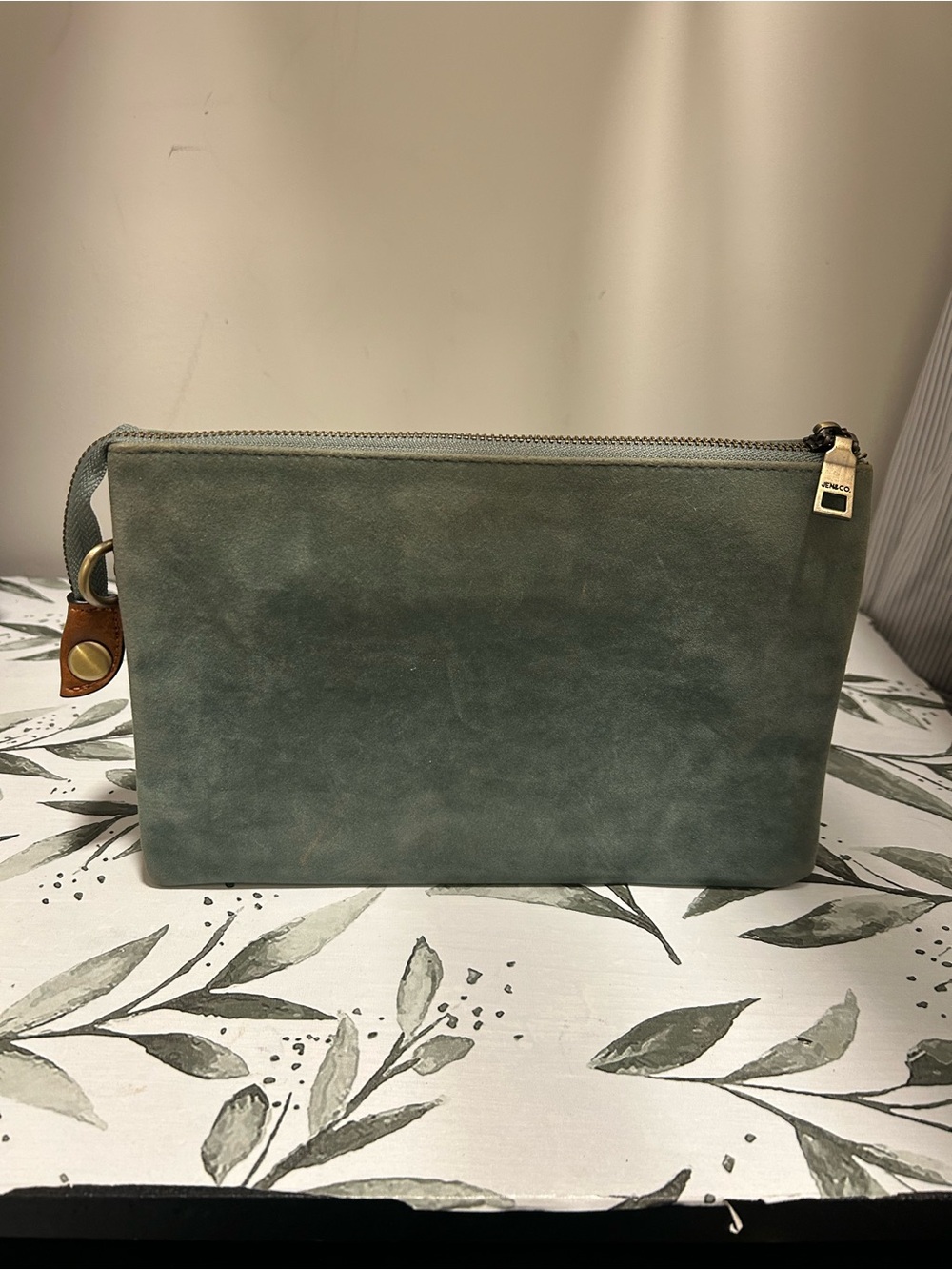 Suede Wristlet Clutch in Sage Green